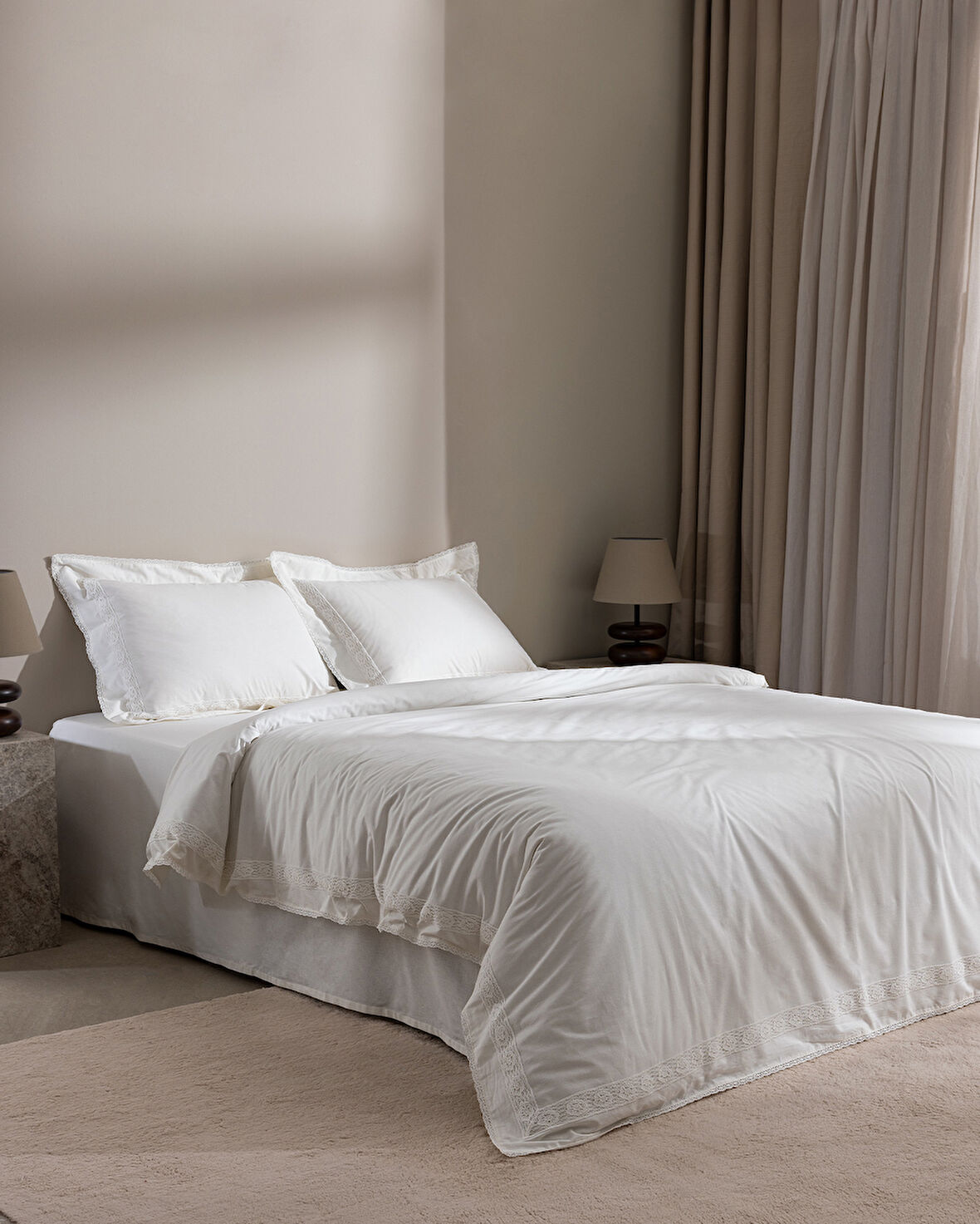 Kaviera King Size %100 Pamuk Brodeli Nevresim Takımı - Beyaz