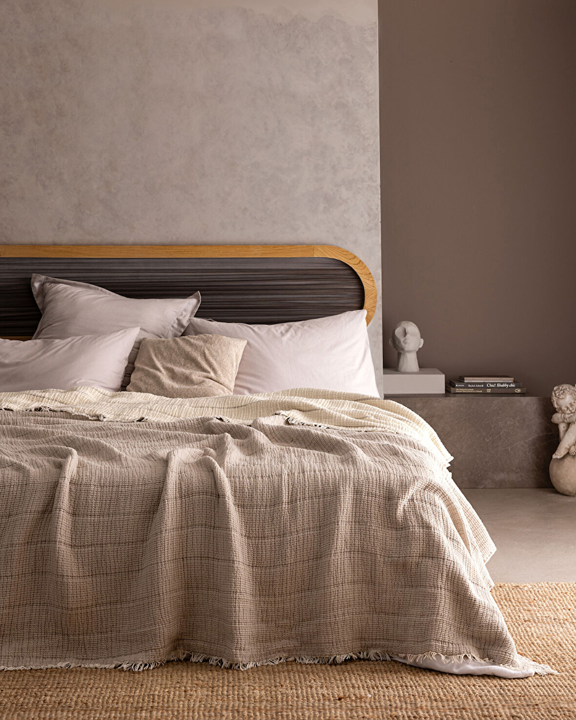 Carolines Çift Kişilik Pamuklu Yatak Örtüsü - Taş