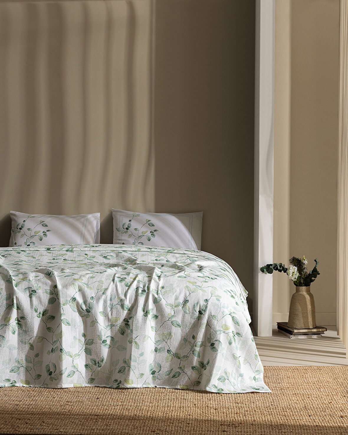 Rumilly King Size %100 Pamuk Karde Baskılı Pike Takımı - Yeşil