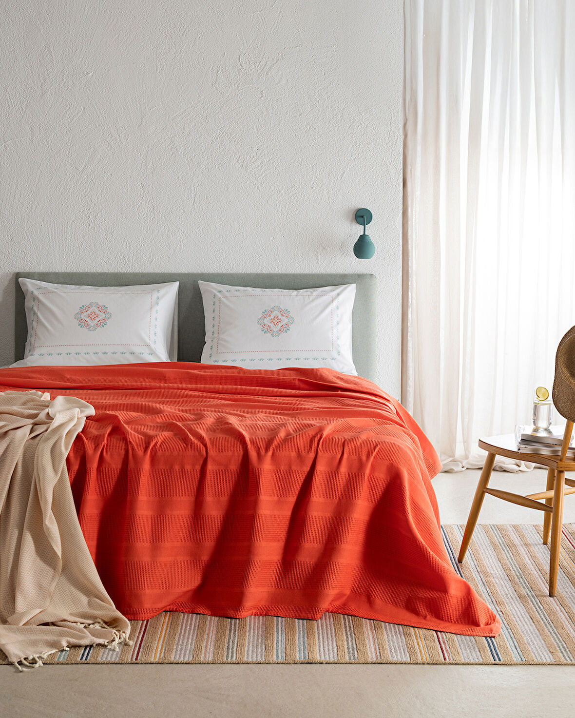 Mathilda King Size Pamuklu Ecocell Düz Pike Takımı - Mercan