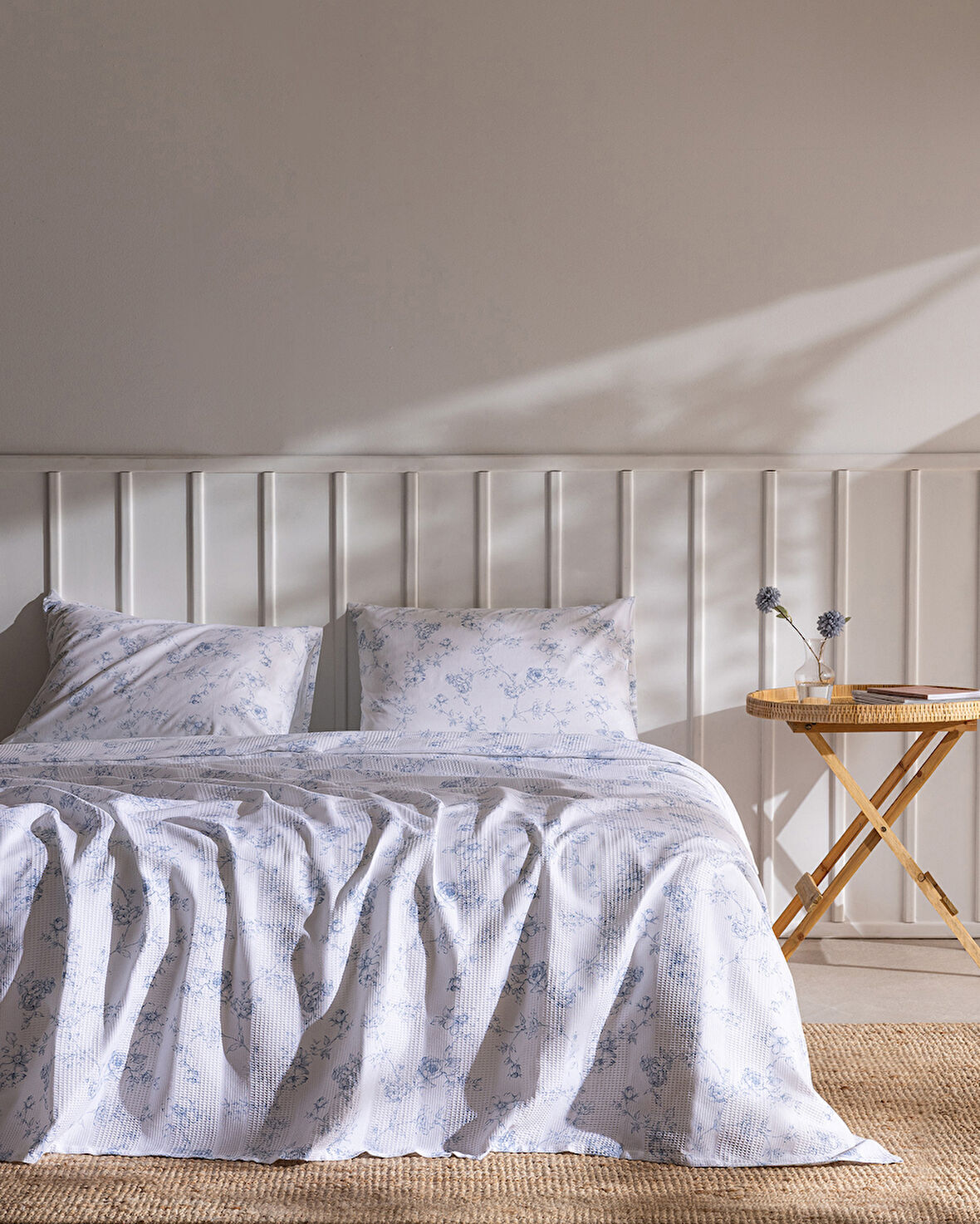 Tiny King Size Pamuklu Ecocell Baskılı Pike Takımı - Mavi