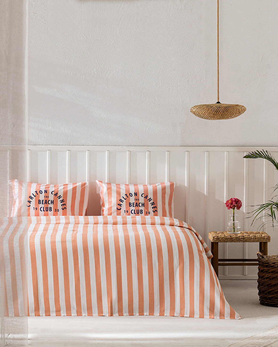 Coralie Çift Kişilik %100 Pamuk Karde Baskılı Pike Takımı - Turuncu