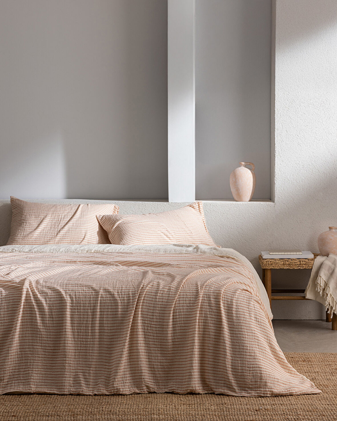 Agnes Çift Kişilik Müslin İpliği Boyalı Lastikli Nevresim Takımı - Turuncu