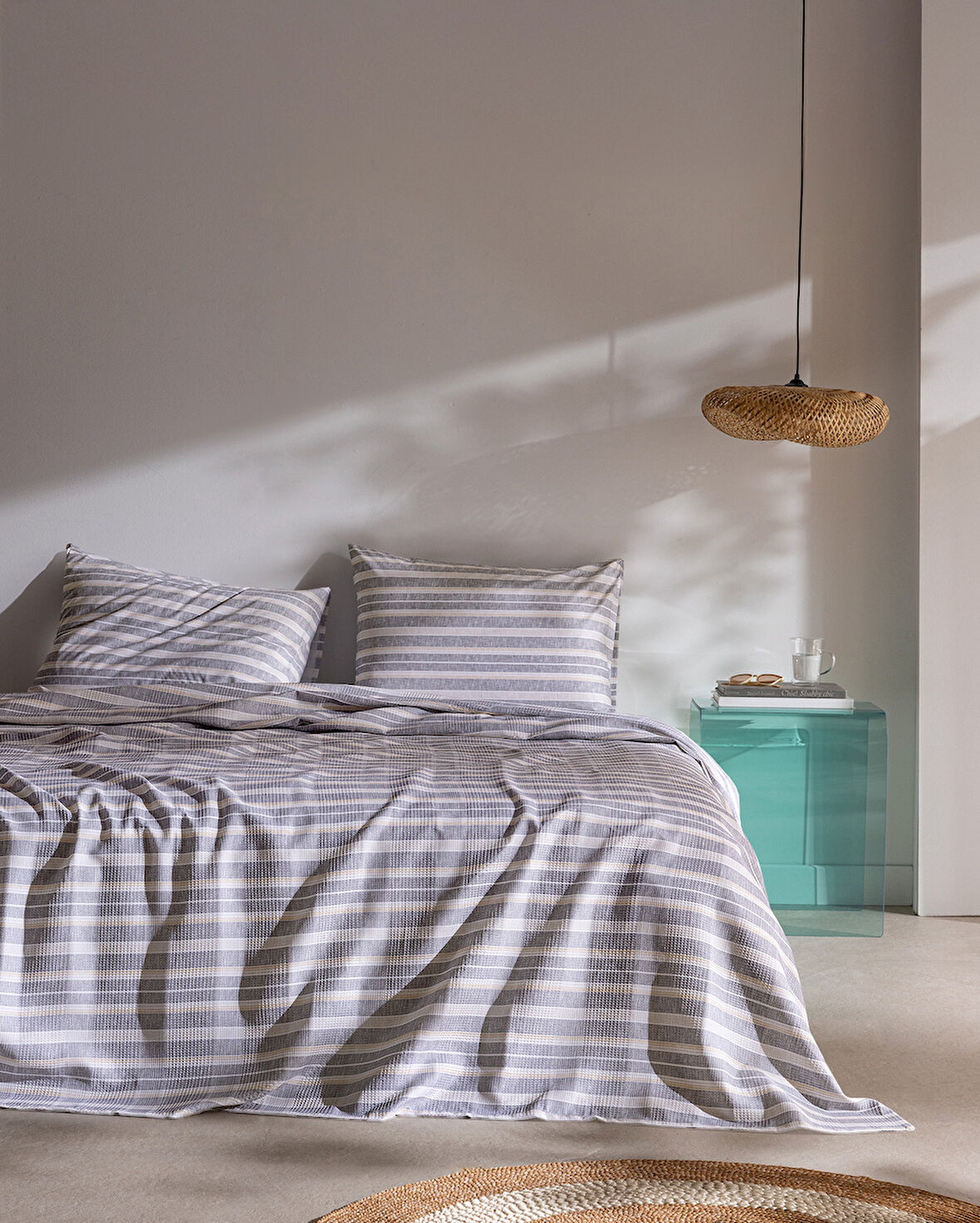 Darvell Çift Kişilik Pamuklu Ecocell Baskılı Pike Takımı - Gri/Bej