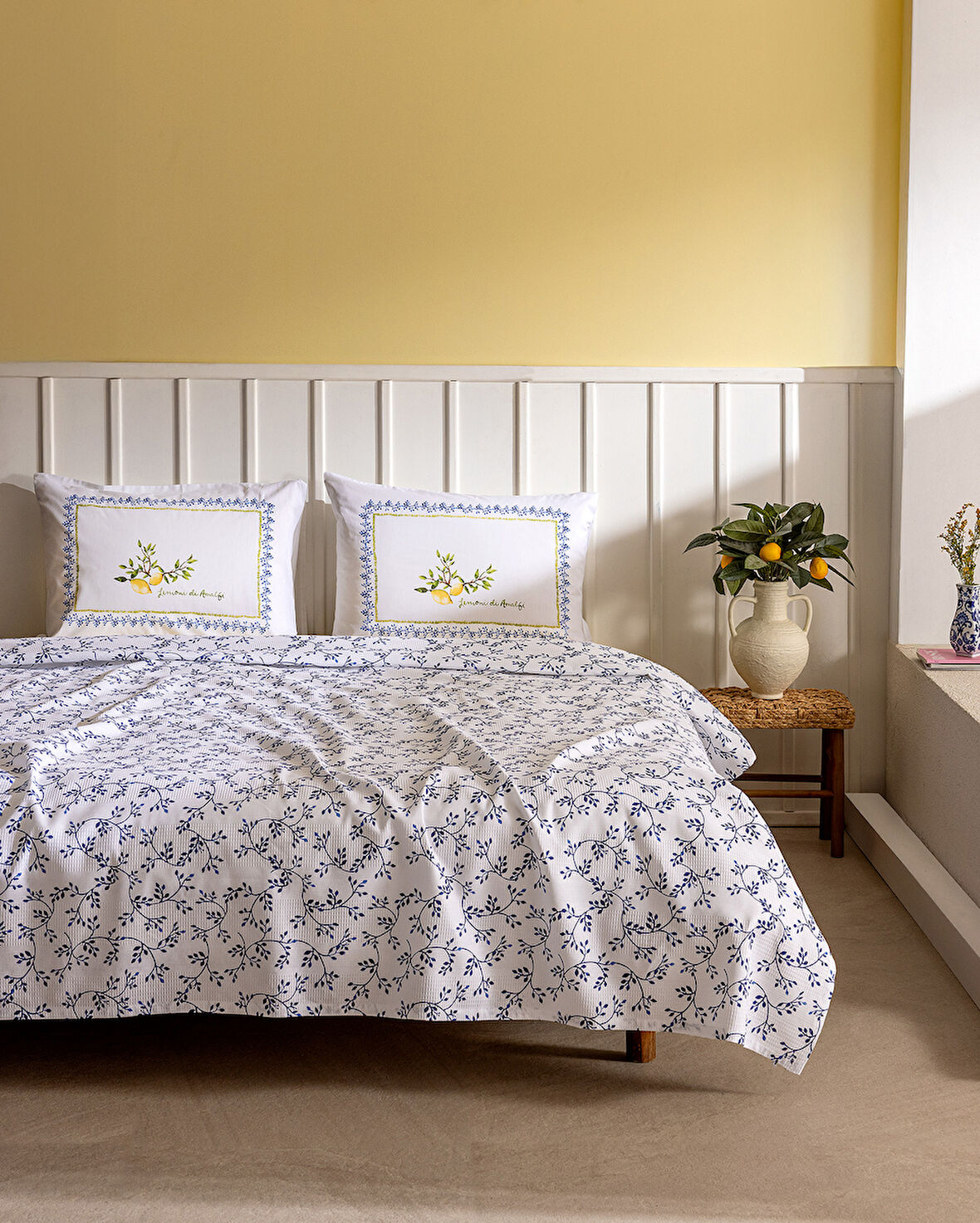 Gabrielle Çift Kişilik Pamuklu Ecocell Baskılı Pike Takımı - Lacivert