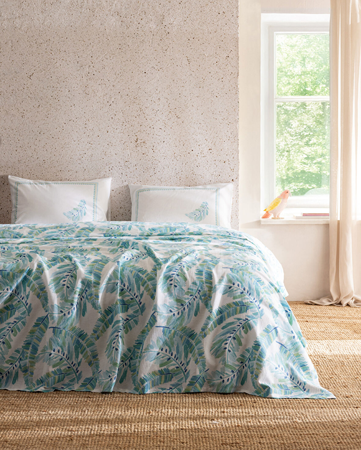 Coratte Tek Kişilik Pamuklu Ecocell Baskılı Pike Takımı - Turkuaz