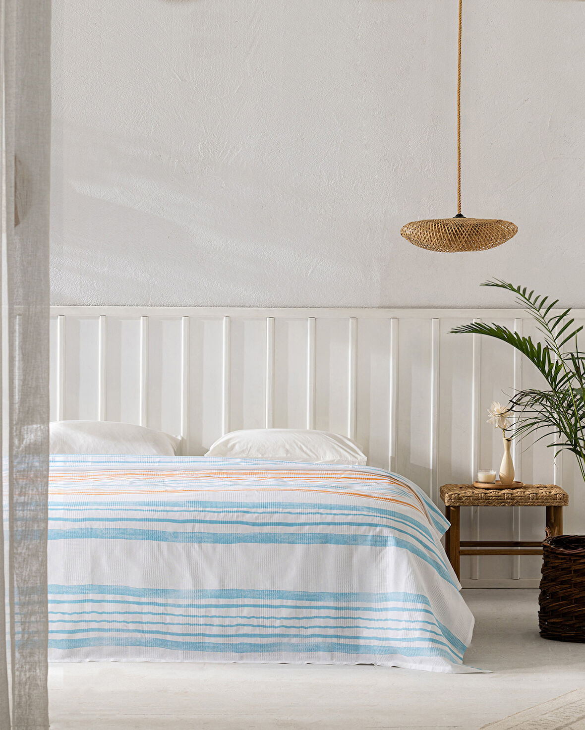 Caresse Çift Kişilik Pamuklu Ecocell Baskılı Pike - Turkuaz