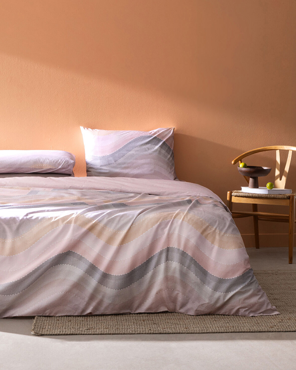 Suivre King Size %100 Pamuk Ranforce Baskılı Nevresim Takımı - Pudra/Koyu Pudra