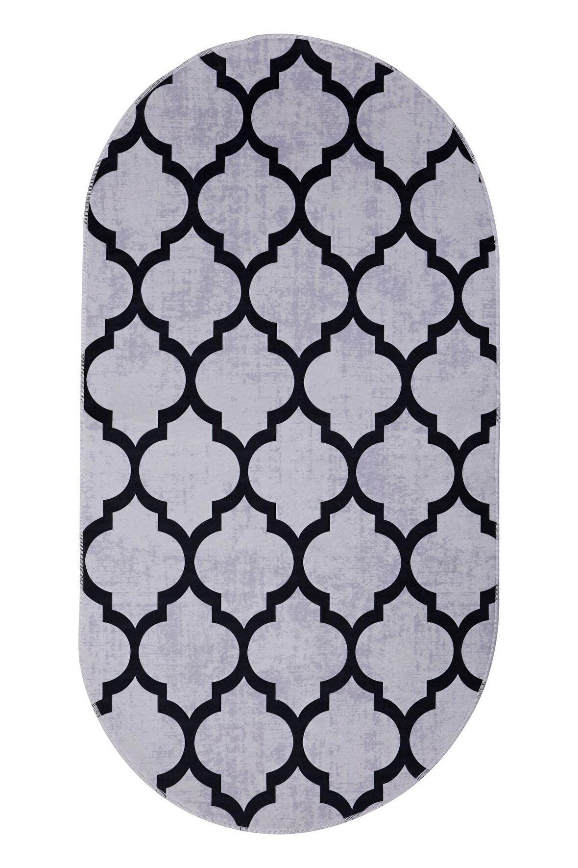 DijiDekor Maça Gri Saçaksız Dijital Oval Halı Kaymaz Yıkanabilir Yolluk