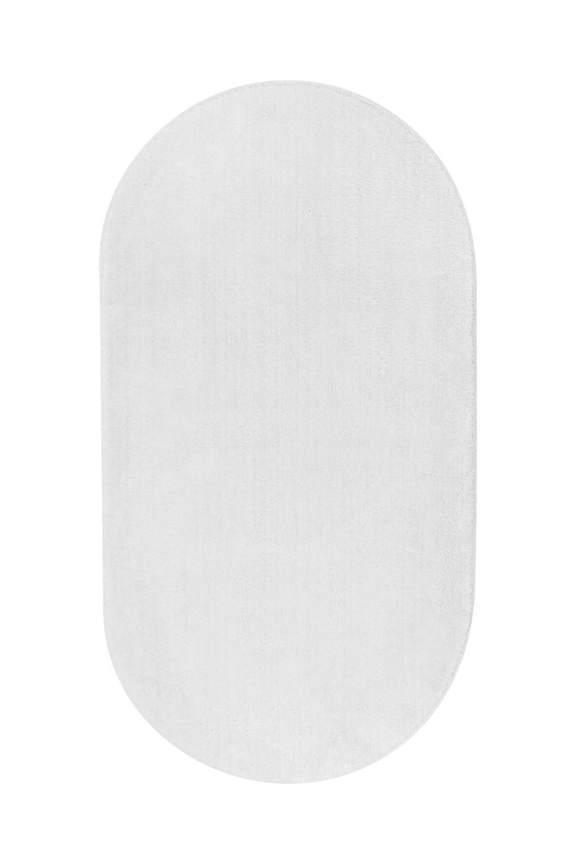 DijiDekor Beyaz Oval Post Dokuma Halı Peluş Yumuşacık Kaymaz Antibakteriyel