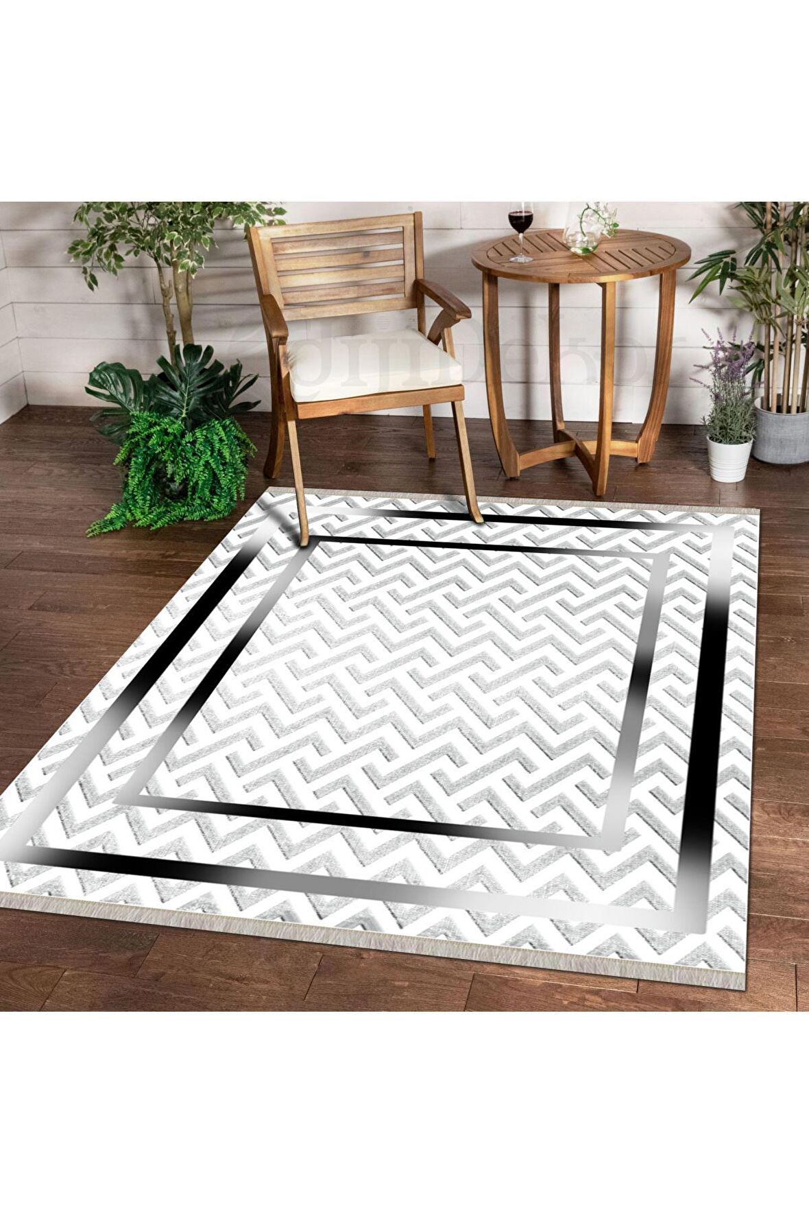 DijiDekor K0470 Gri Saçaklı Dijital Halı New İskandinav Oda Salon Halısı