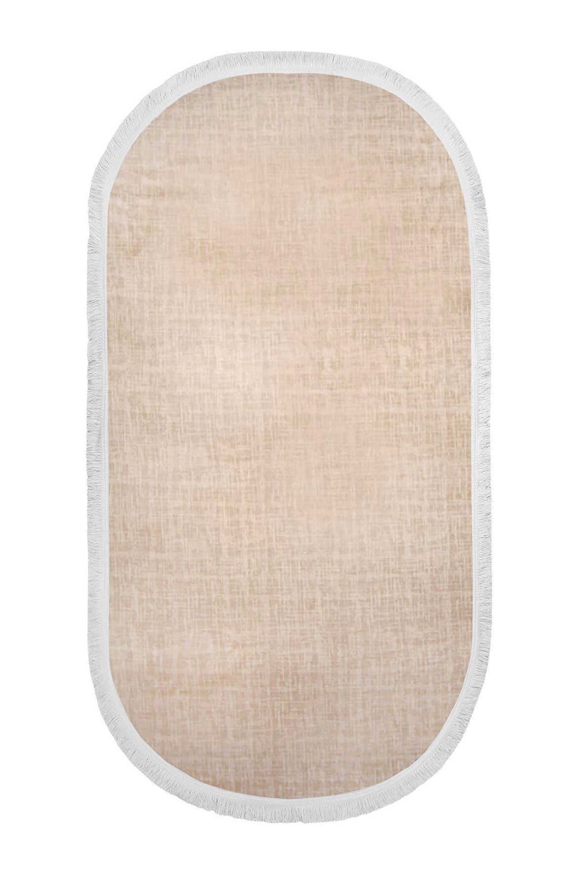 DijiDekor Stylish Vizon Oval Saçaklı Halı Kaymaz Yıkanabilir Antibakteriyel Antistatik 