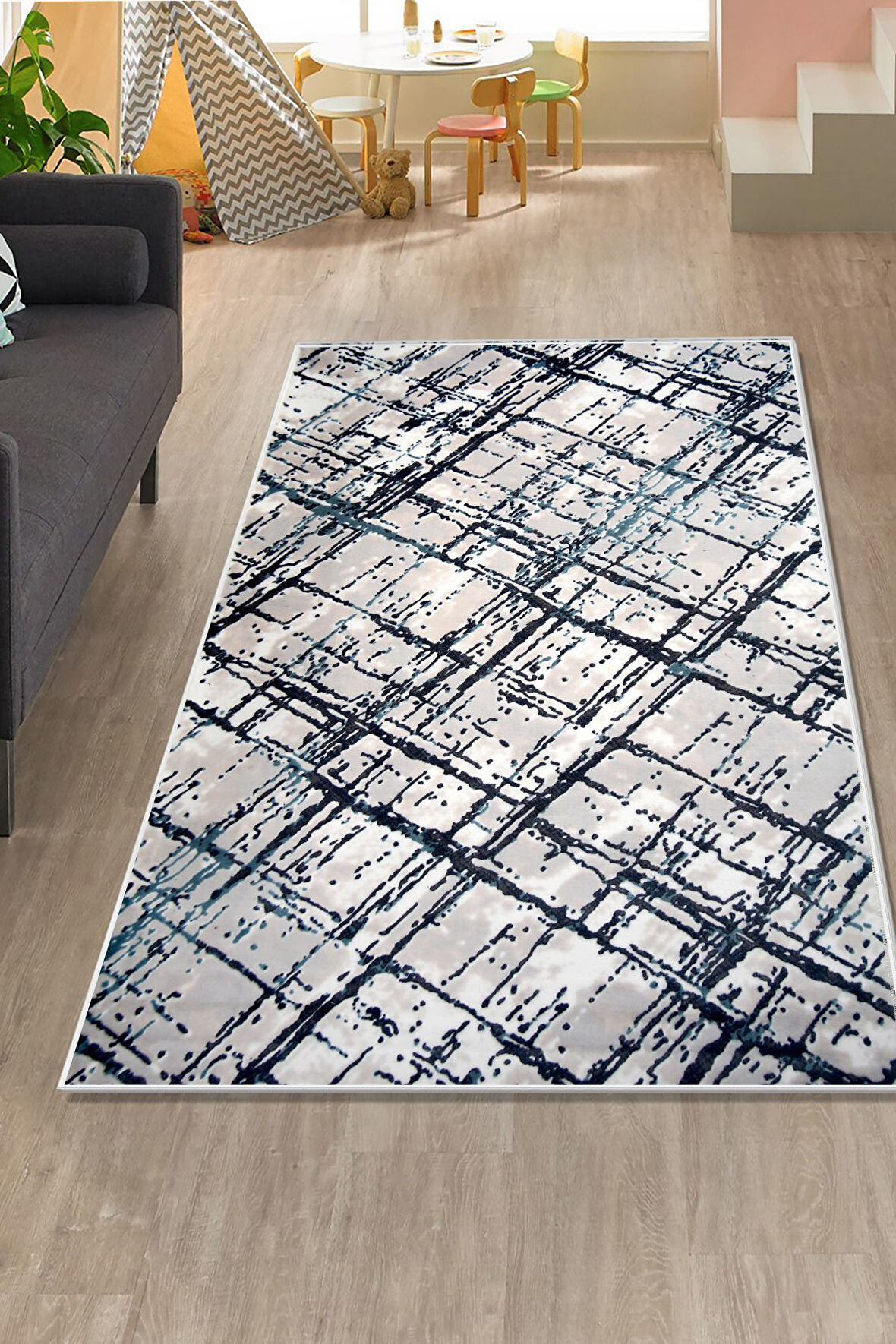 DijiDekor Trend Mavi Halı Kaymaz Yıkanabilir Antibakteriyel Antistatik 