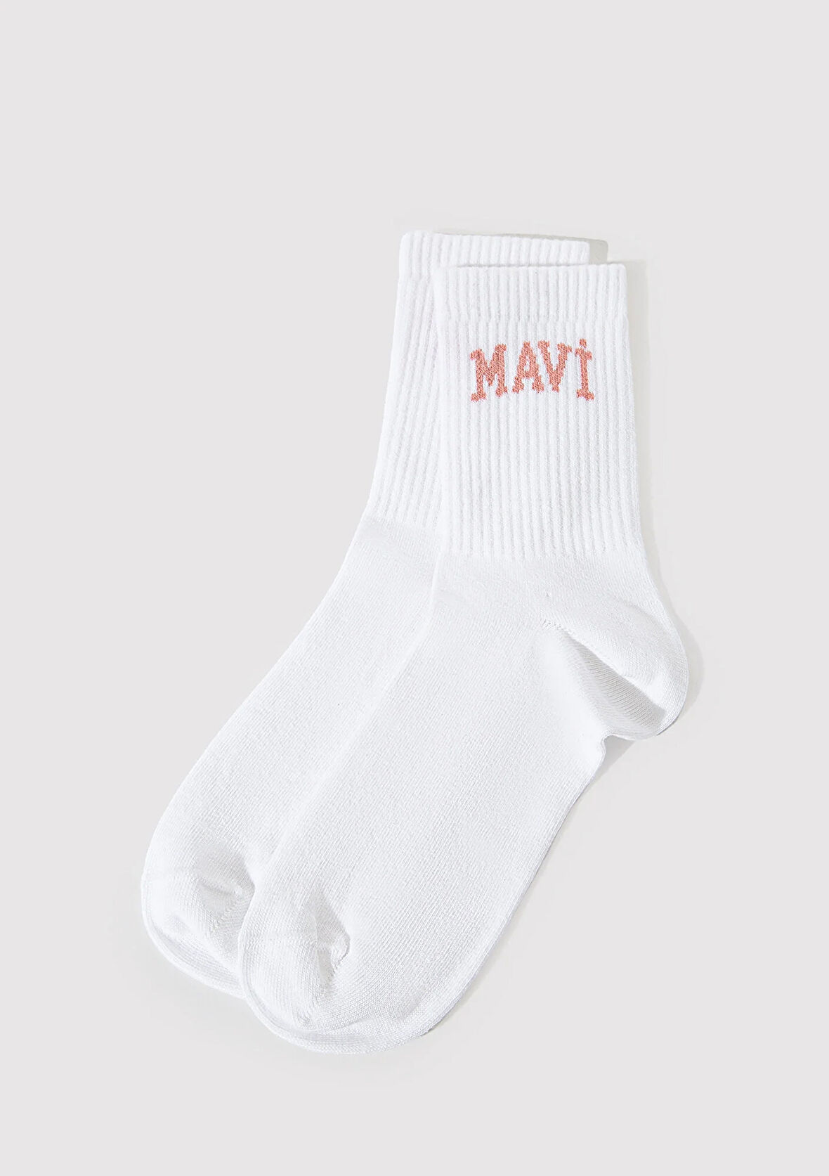 Mavi Logo Detaylı Beyaz Soket Çorap 1912726-620
