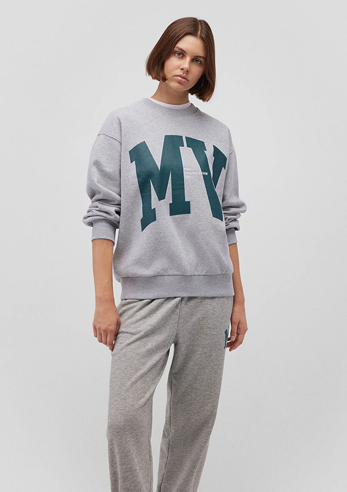 Mavi Logo Baskılı Gri Sweatshirt 1S10147-80196