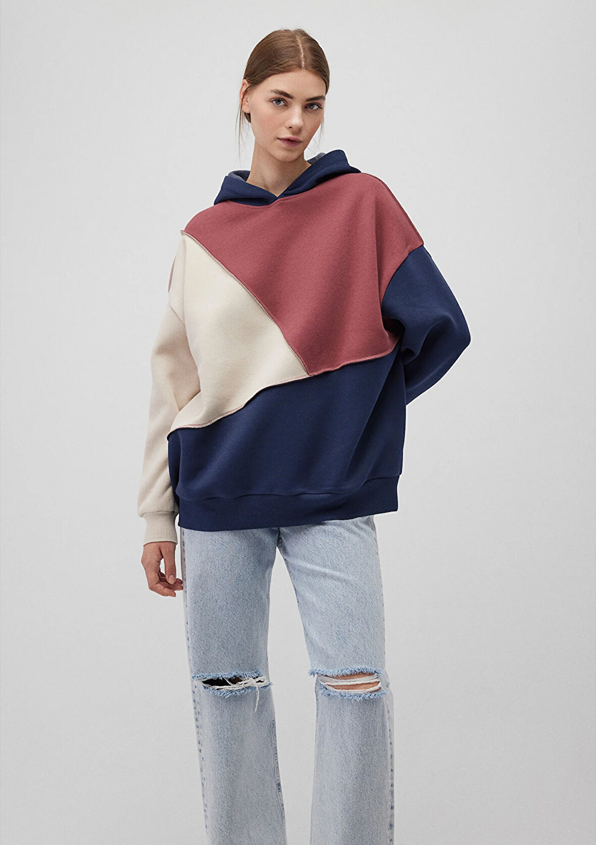 Color Block Kapüşonlu Sweatshirt 1S10170-70399