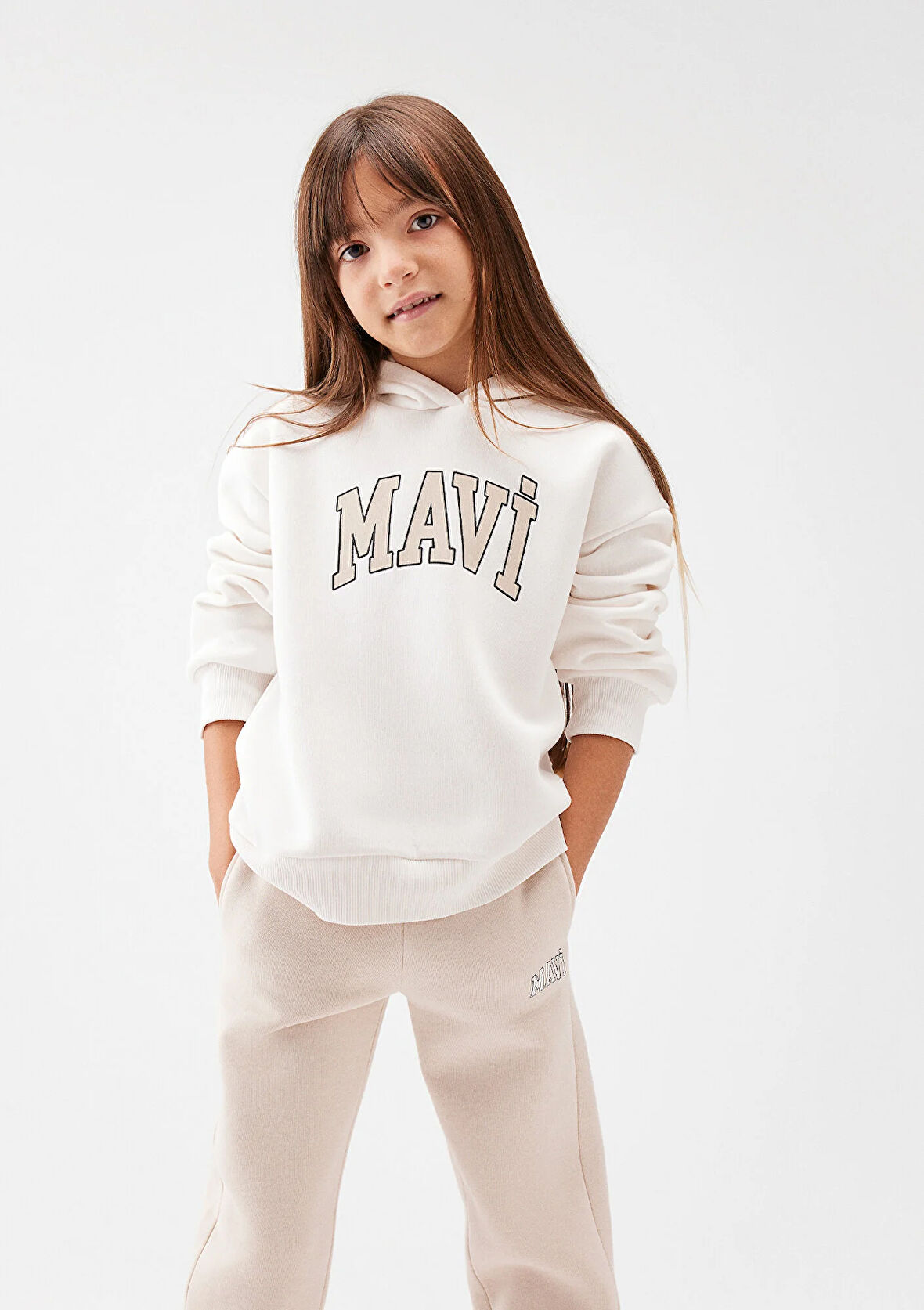 Mavi Logo Baskılı Kapüşonlu Beyaz Sweatshirt 7610035-81964