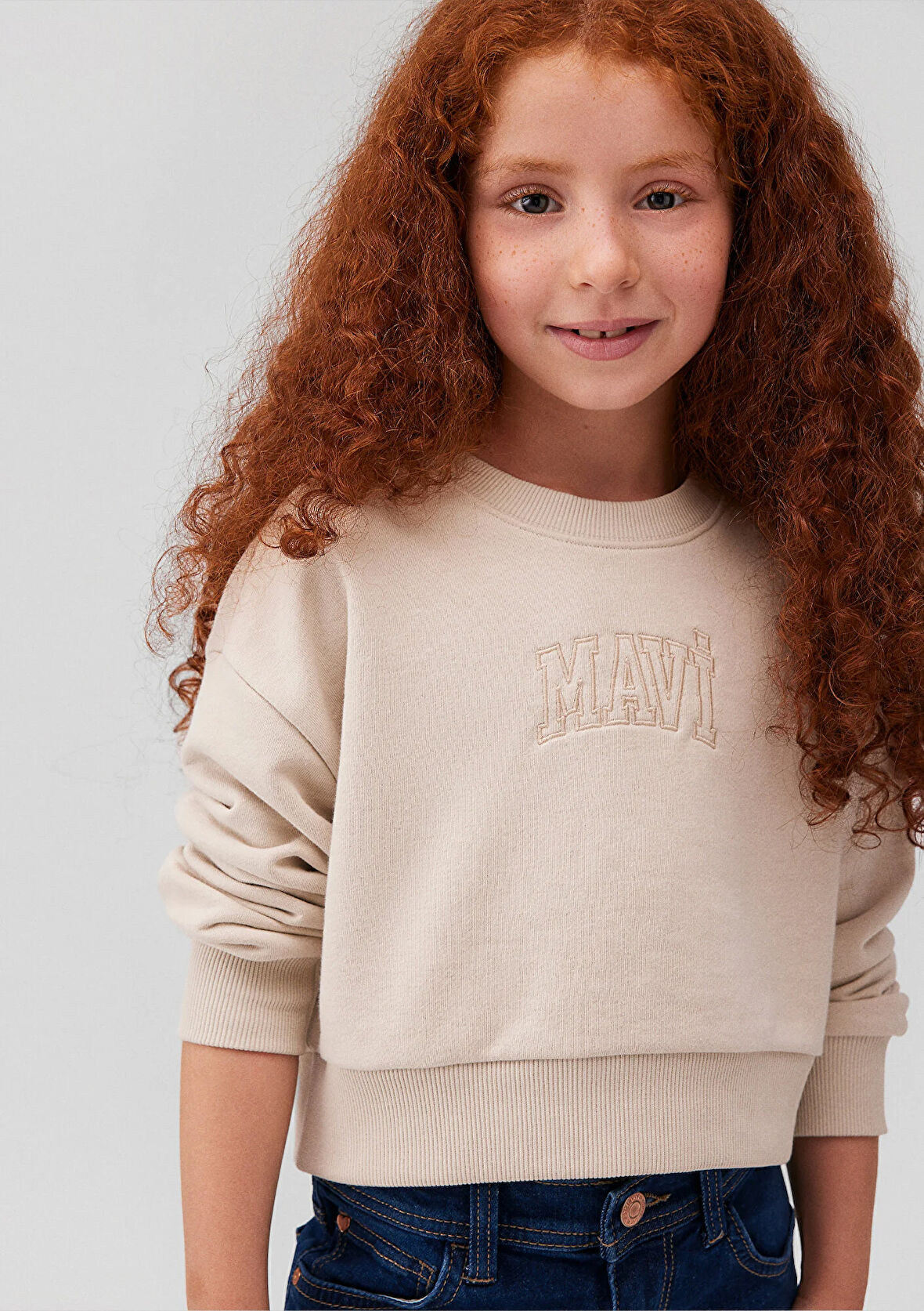 Mavi Logo Baskılı Bej Crop Sweatshirt 7S10078-70072