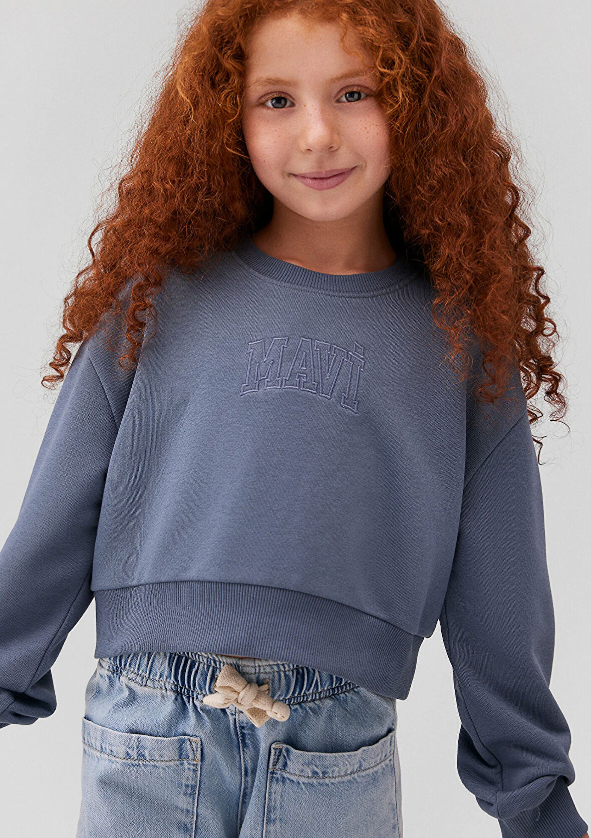 Mavi Logo Baskılı Mavi Crop Sweatshirt 7S10078-70871