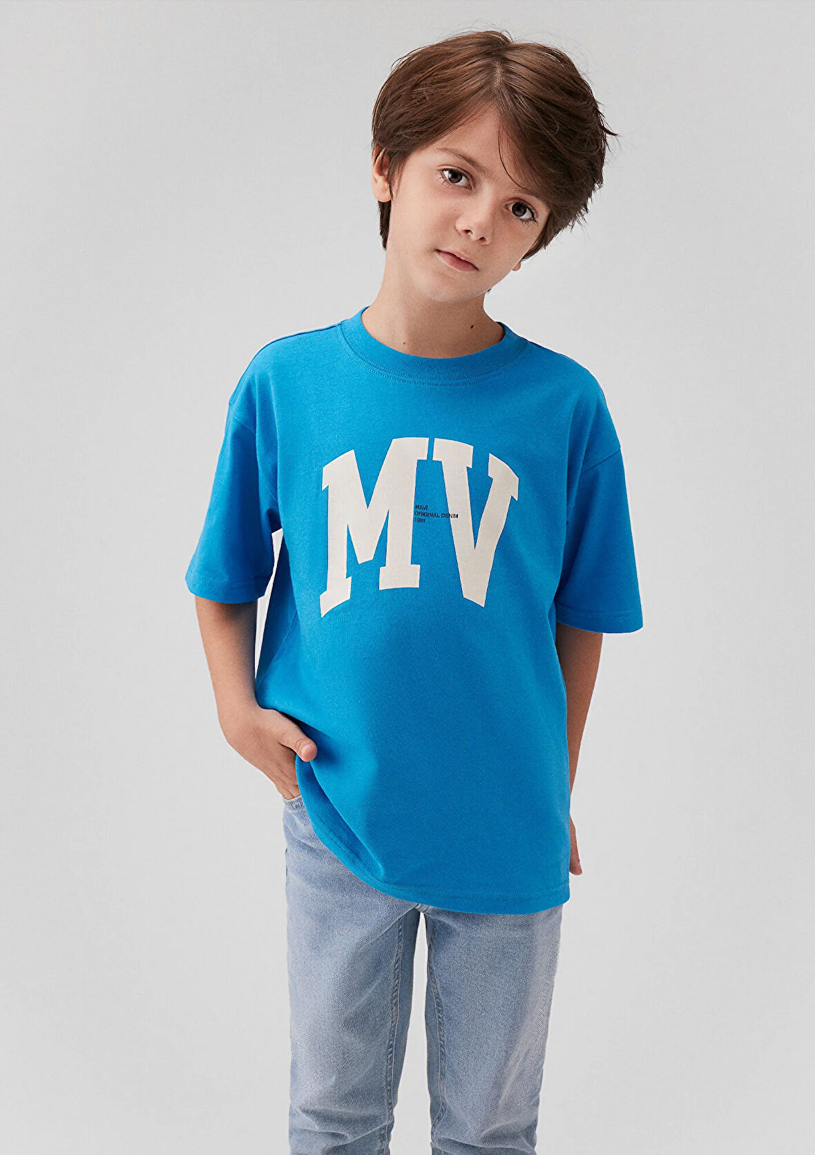 MV Logo Baskılı Mavi Tişört 6610213-83865