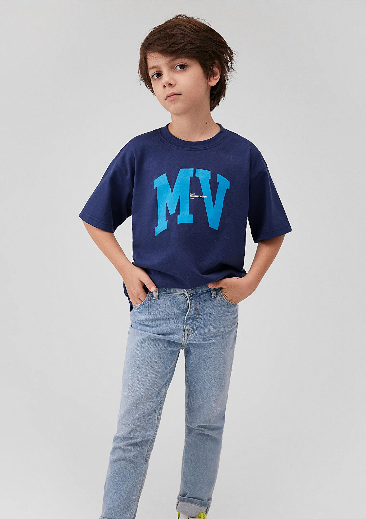 MV Logo Baskılı Lacivert Tişört 6610213-70491