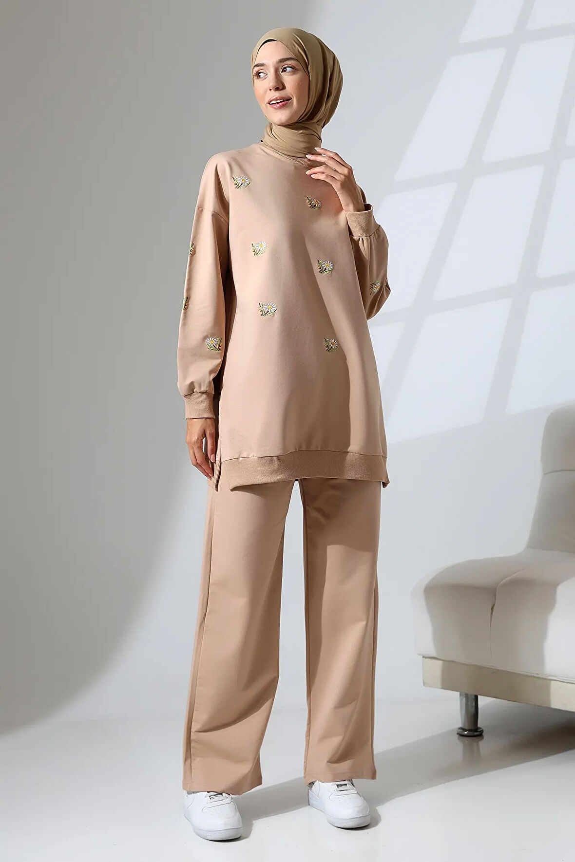 Kadın Camel Mevsimlik Penye Alt Üst Spor ve Rahat Tesettür Takım