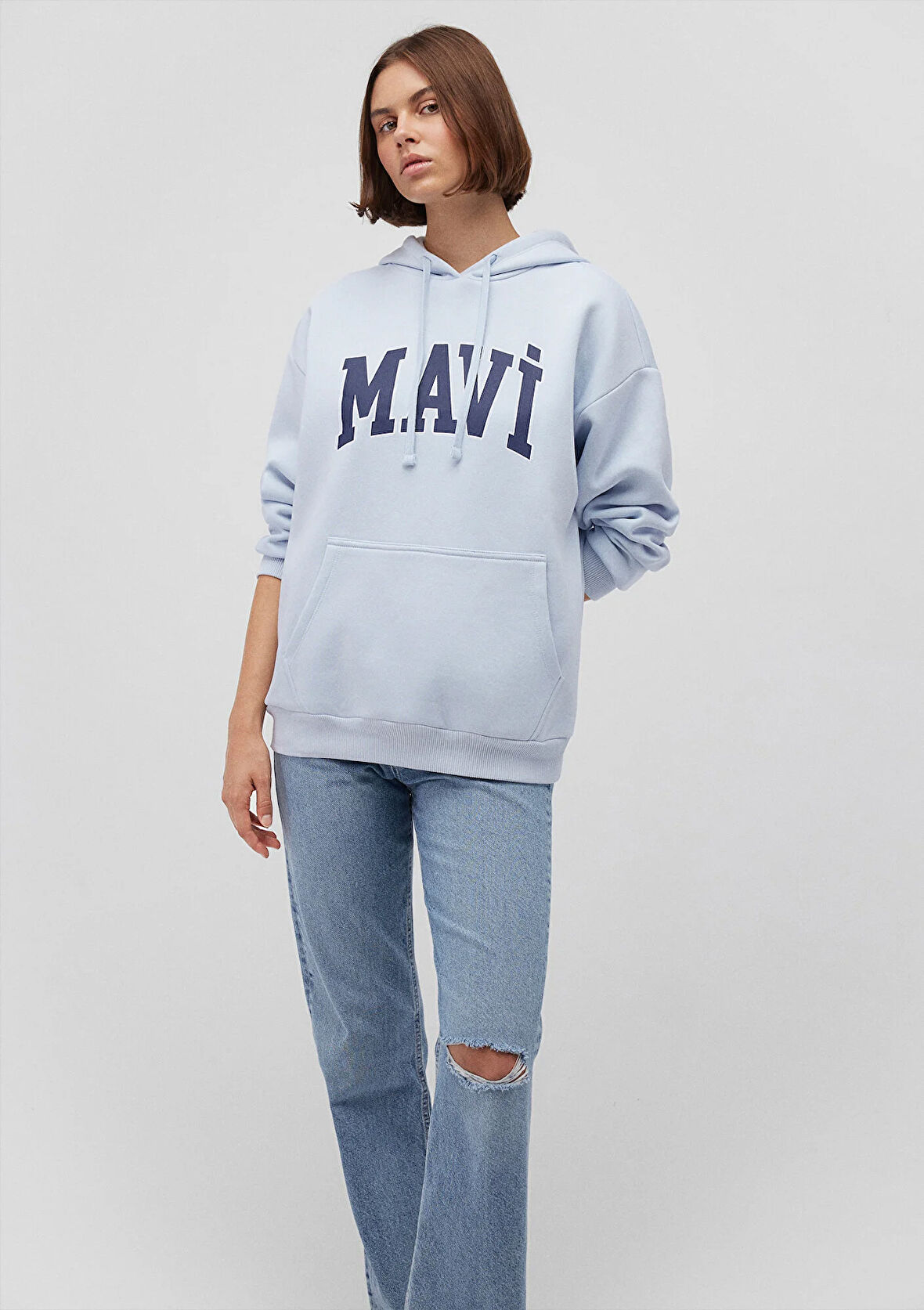 Mavi Logo Baskılı Kapüşonlu Mavi Sweatshirt 1600361-70717