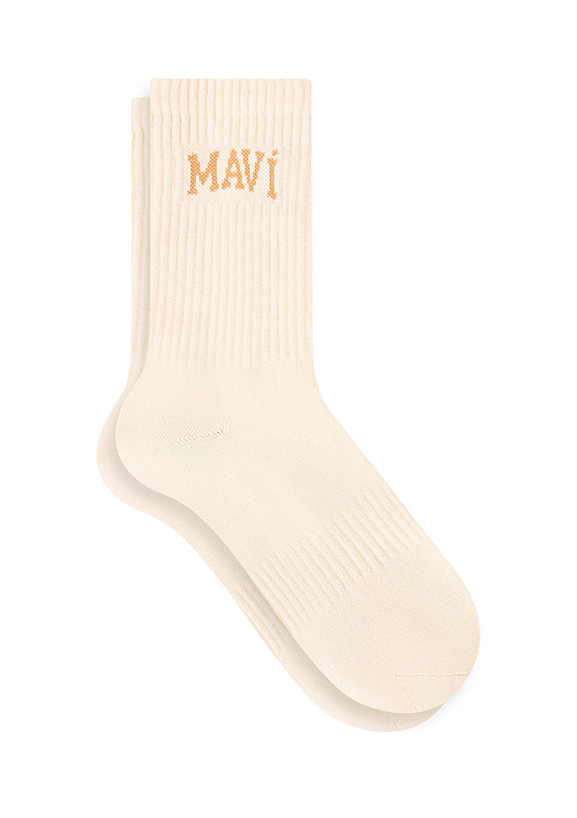 Mavi Logo Baskılı Bej Soket Çorap 0911160-34616