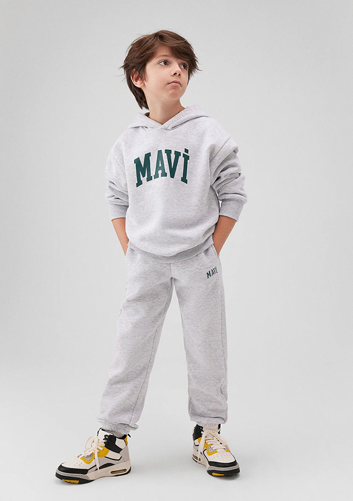 Mavi Logo Baskılı Kapüşonlu Gri Sweatshirt 6610110-88467