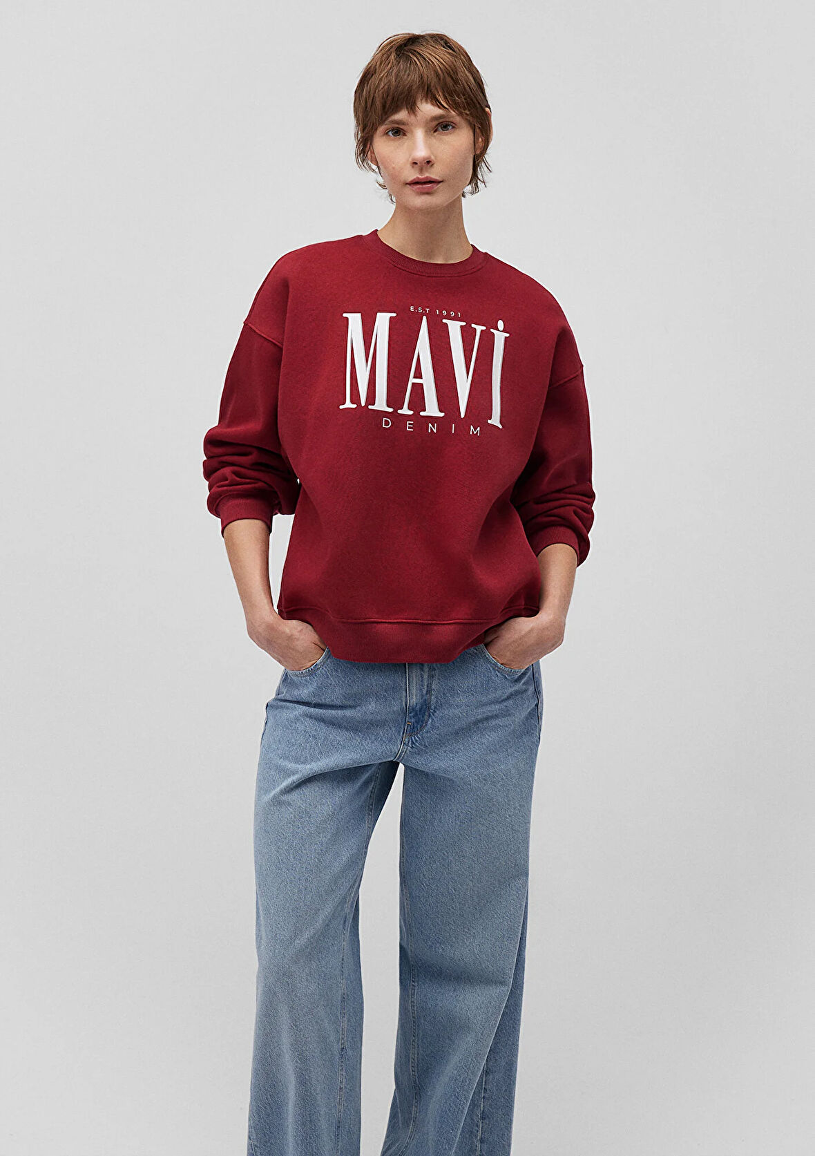 Mavi Logo Baskılı Kırmızı Sweatshirt 1S10177-70392