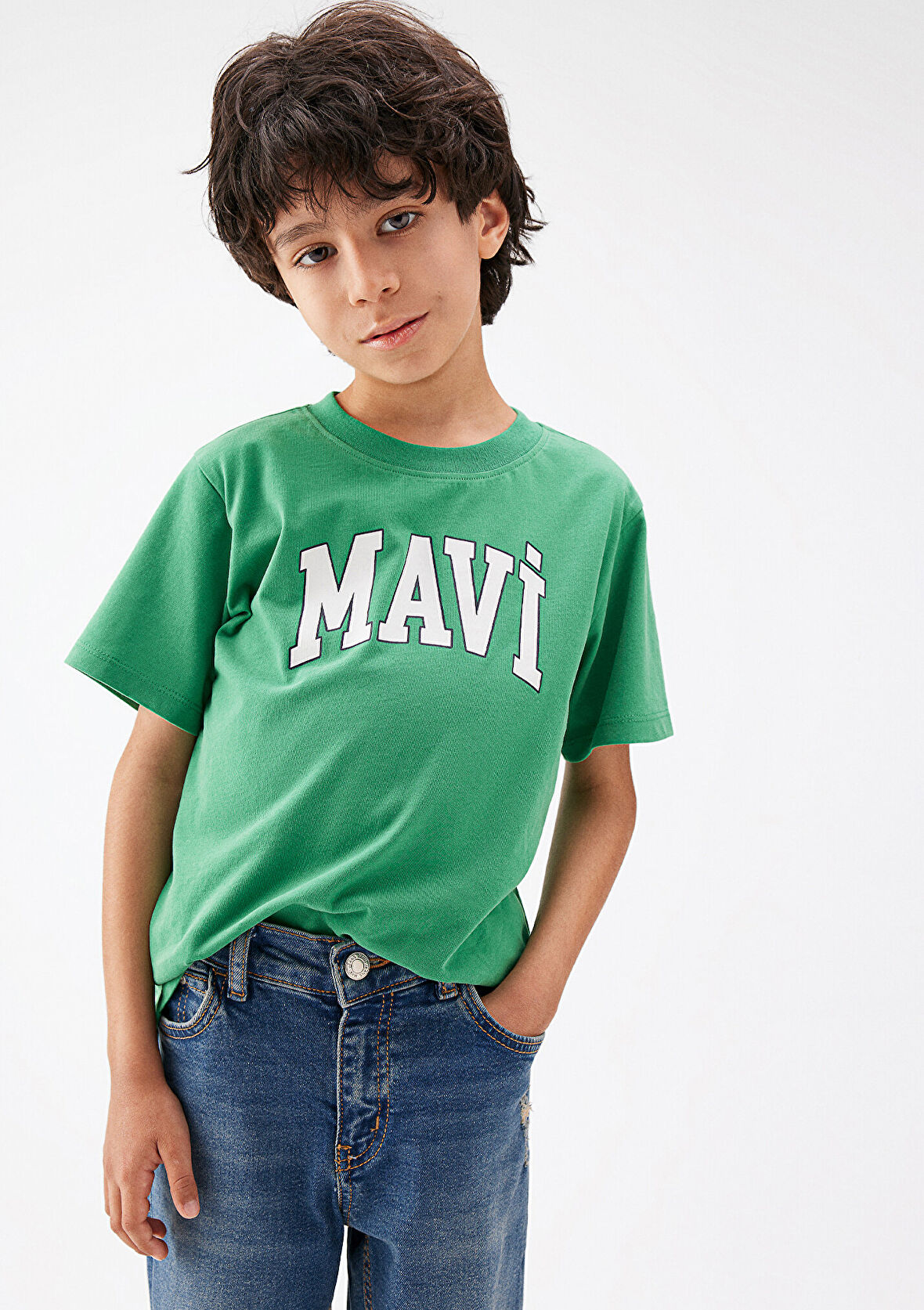 Erkek Çocuk Mavi Logo Baskılı Tişört-Yeşil | 3-4 Yaş