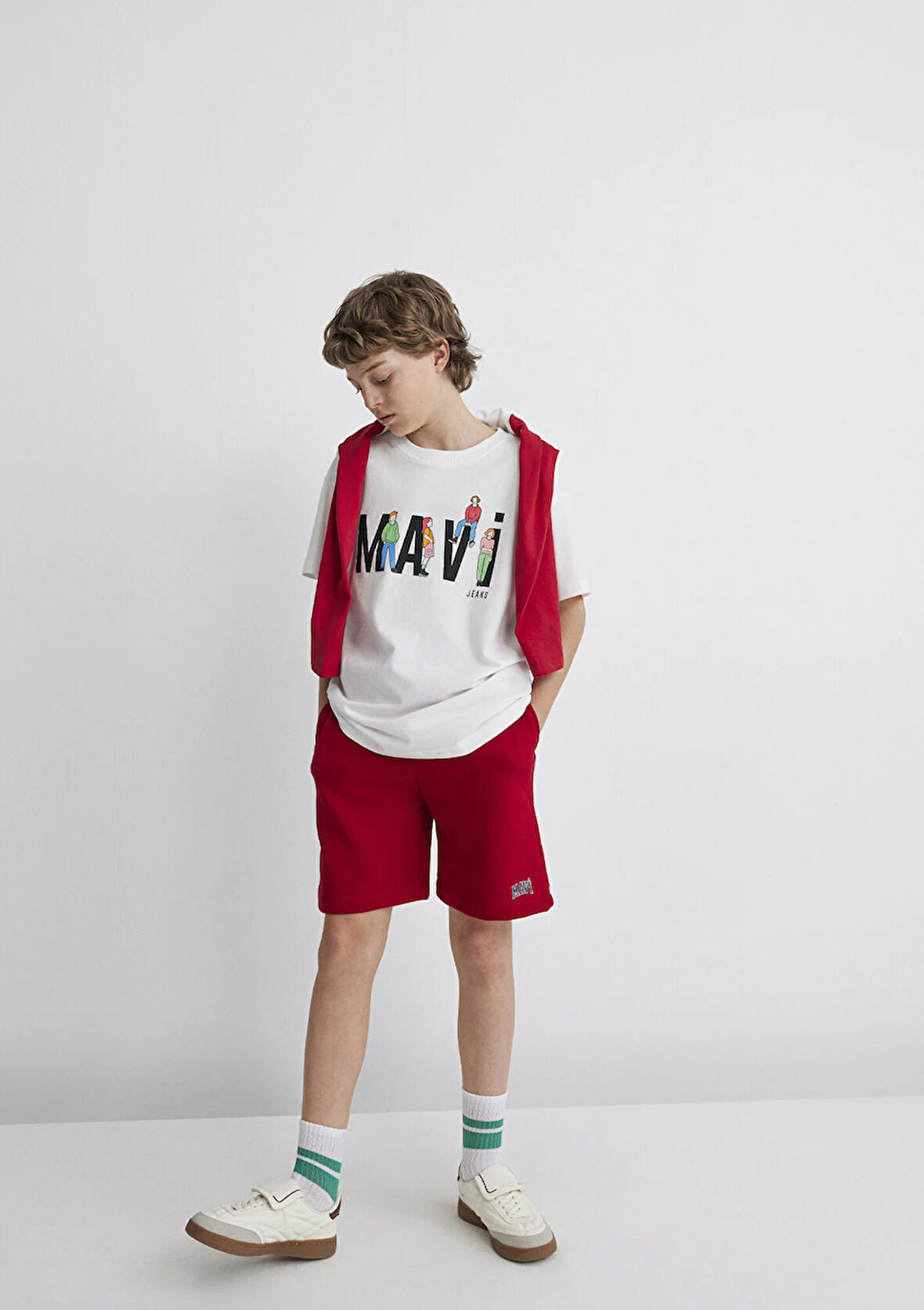 Mavi Logo Baskılı Kırmızı Şort 6410003-70464