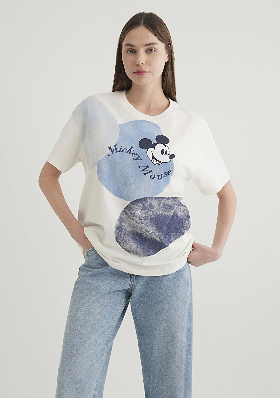 Mickey Mouse Baskılı Beyaz Tişört 1612851-80194