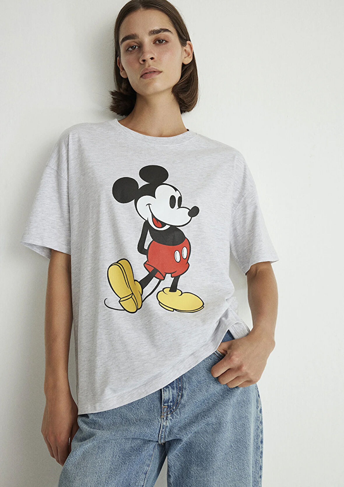 Mickey Mouse Baskılı Gri Tişört 1612844-88467