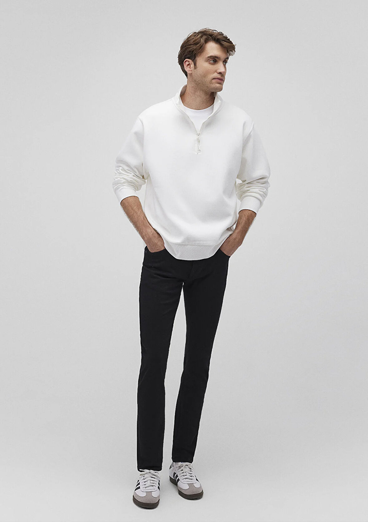 Yarı Fermuarlı Beyaz Basic Sweatshirt 0S10278-70057