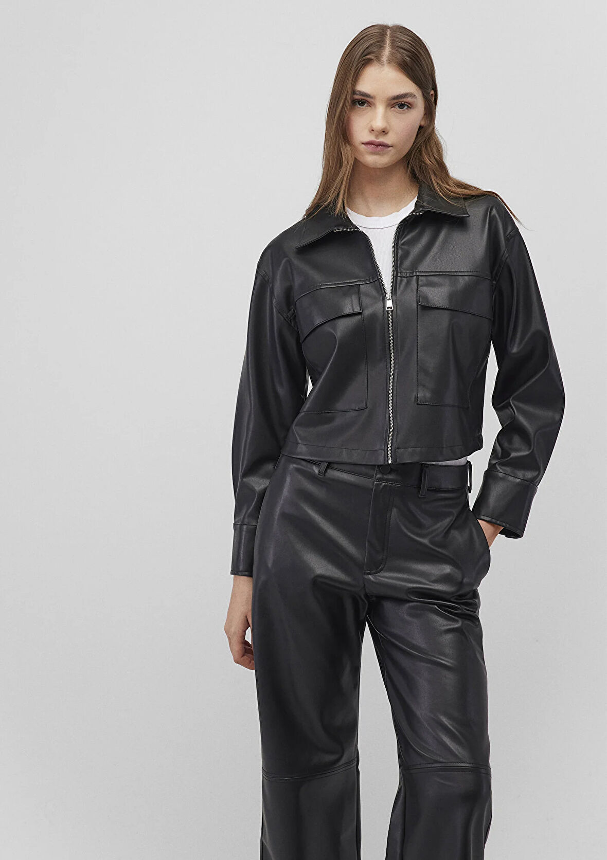 Siyah Suni Deri Gömlek 1210967-900