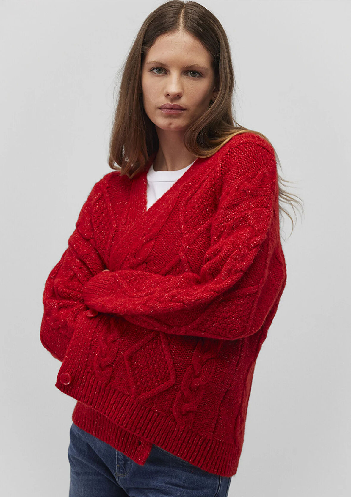 Düğmeli Kırmızı Hırka 1710587-84182