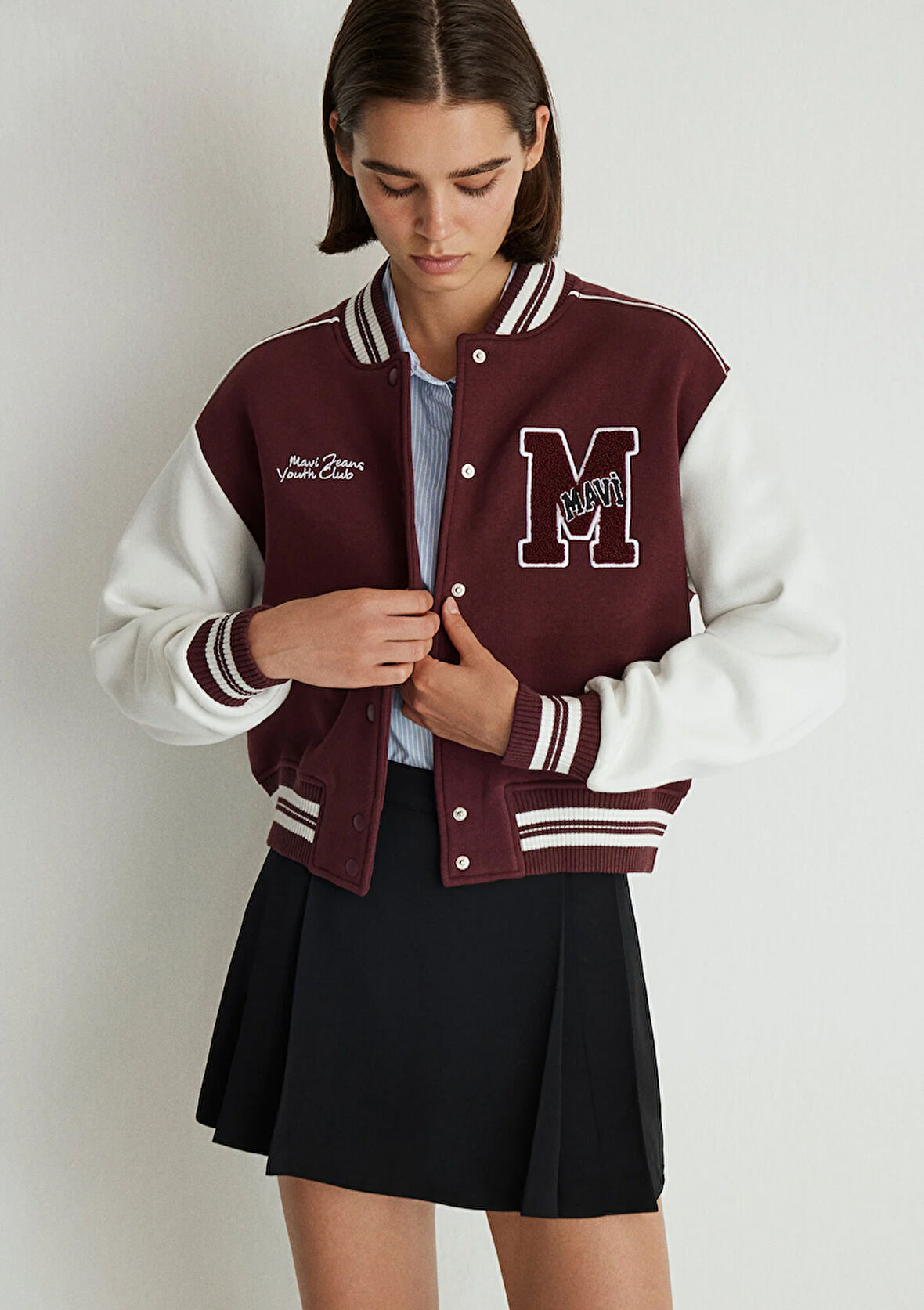 M Logo Patchli Bordo Bomber Ceket 1110636-70434