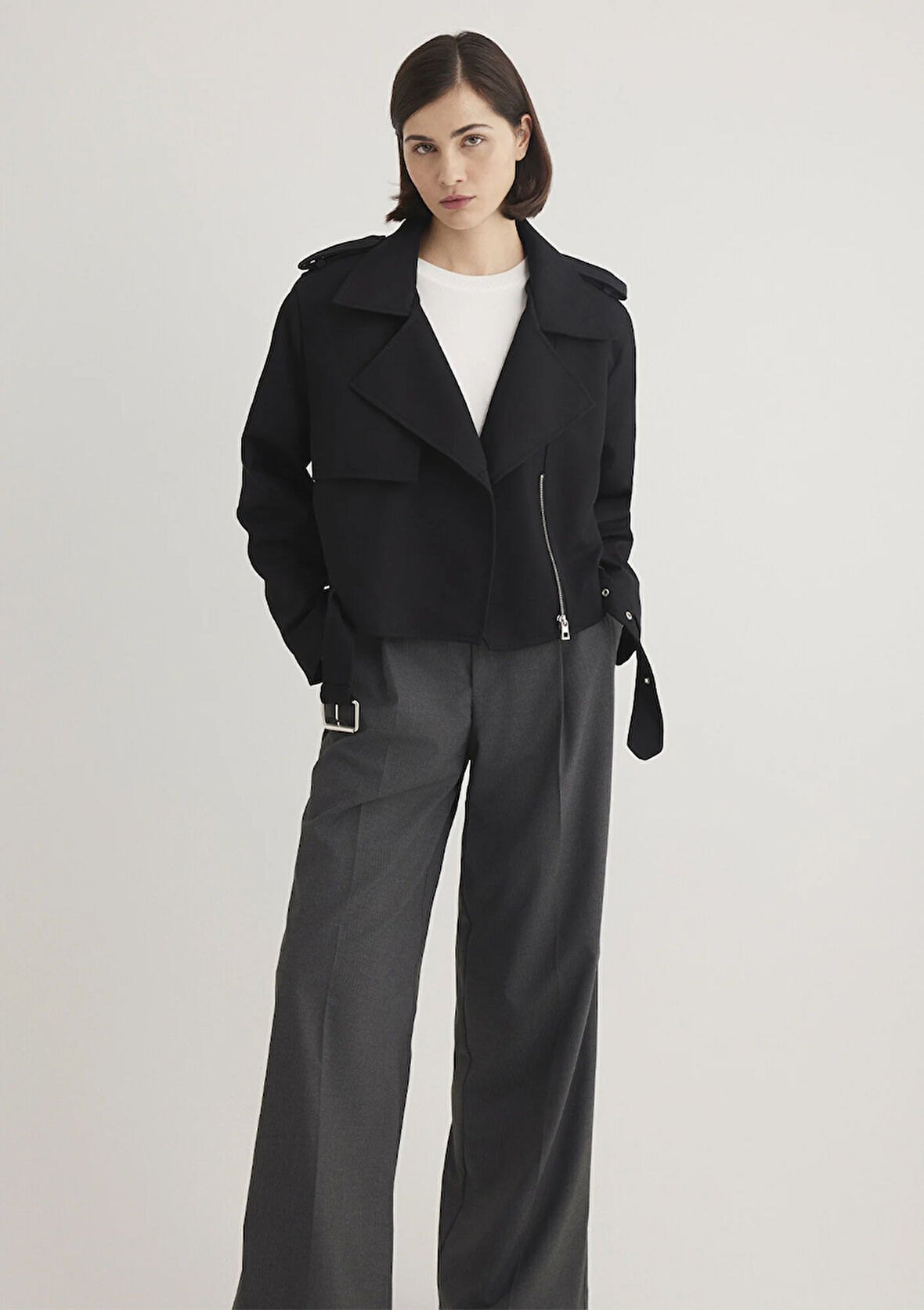 Siyah Crop Trençkot 1110655-900