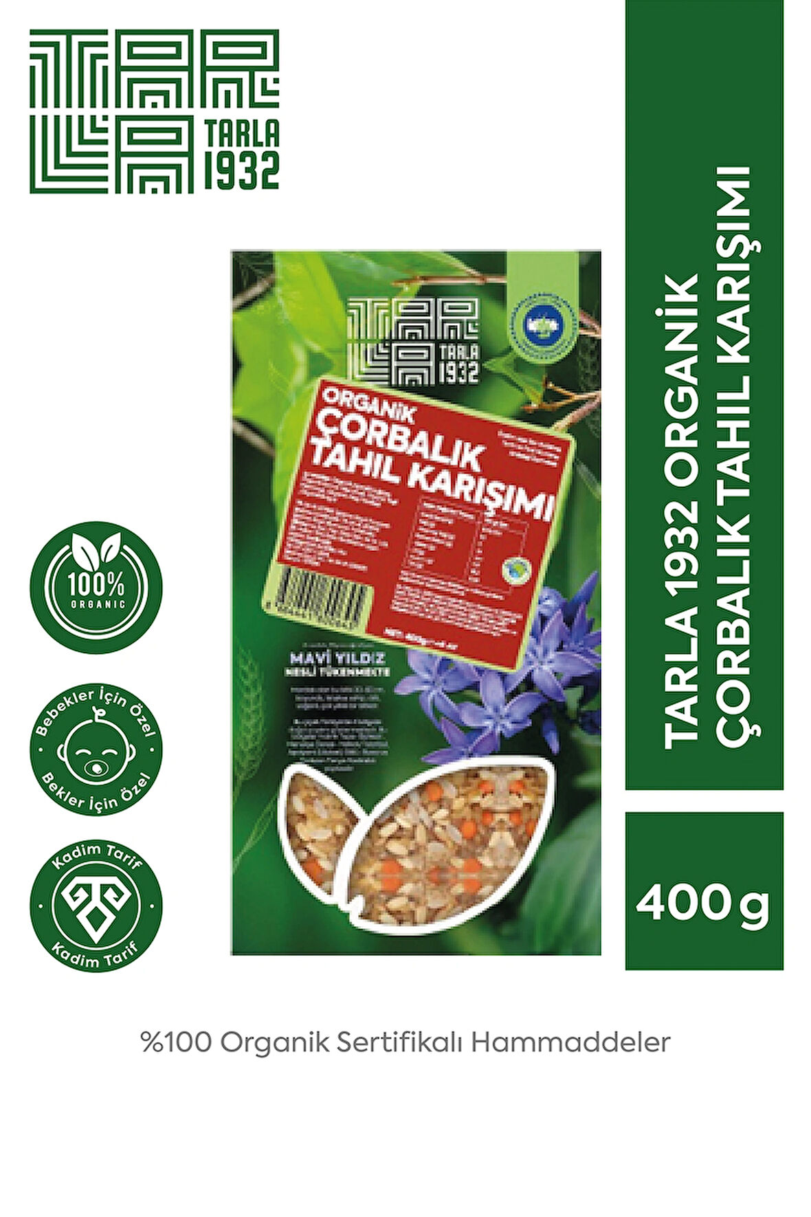 TARLA 1932 ORGANİK ÇORBALIK TAHIL KARIŞIM 400 G.