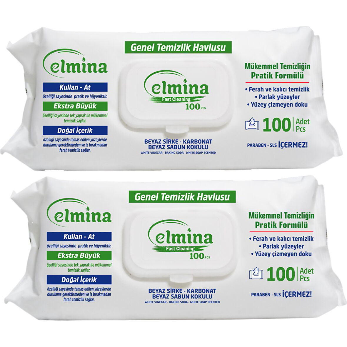 Elmina Genel Temizlik Havlusu 100'LÜ Sirke-Karbonat Beyaz Sabun 2'li
