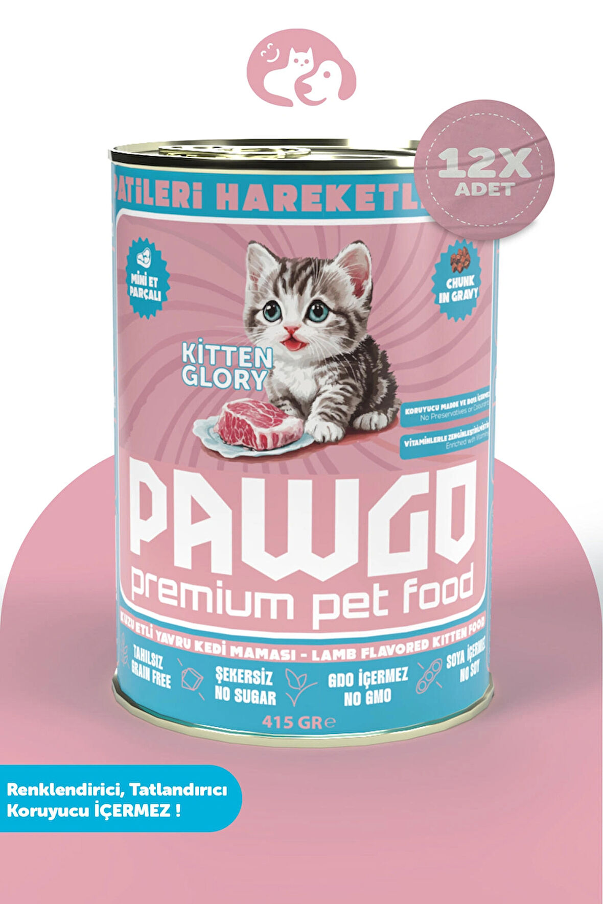 PAWGO Kitten Glory | Kuzulu | 415g X 12 | Mini Parça Etli | Yavru Kedi Yaş Mama