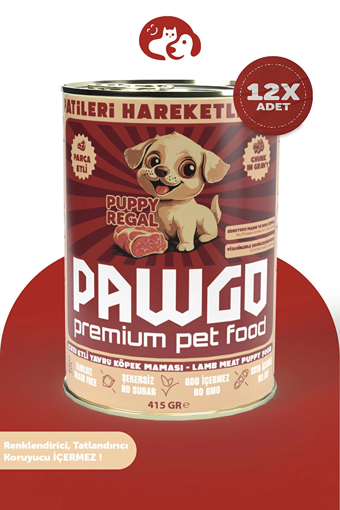 PAWGO Pupy Regal | Kuzulu | 415g X 12 |yavru-mini Irk | Mini Parça Etli | Köpek Yaş Mama