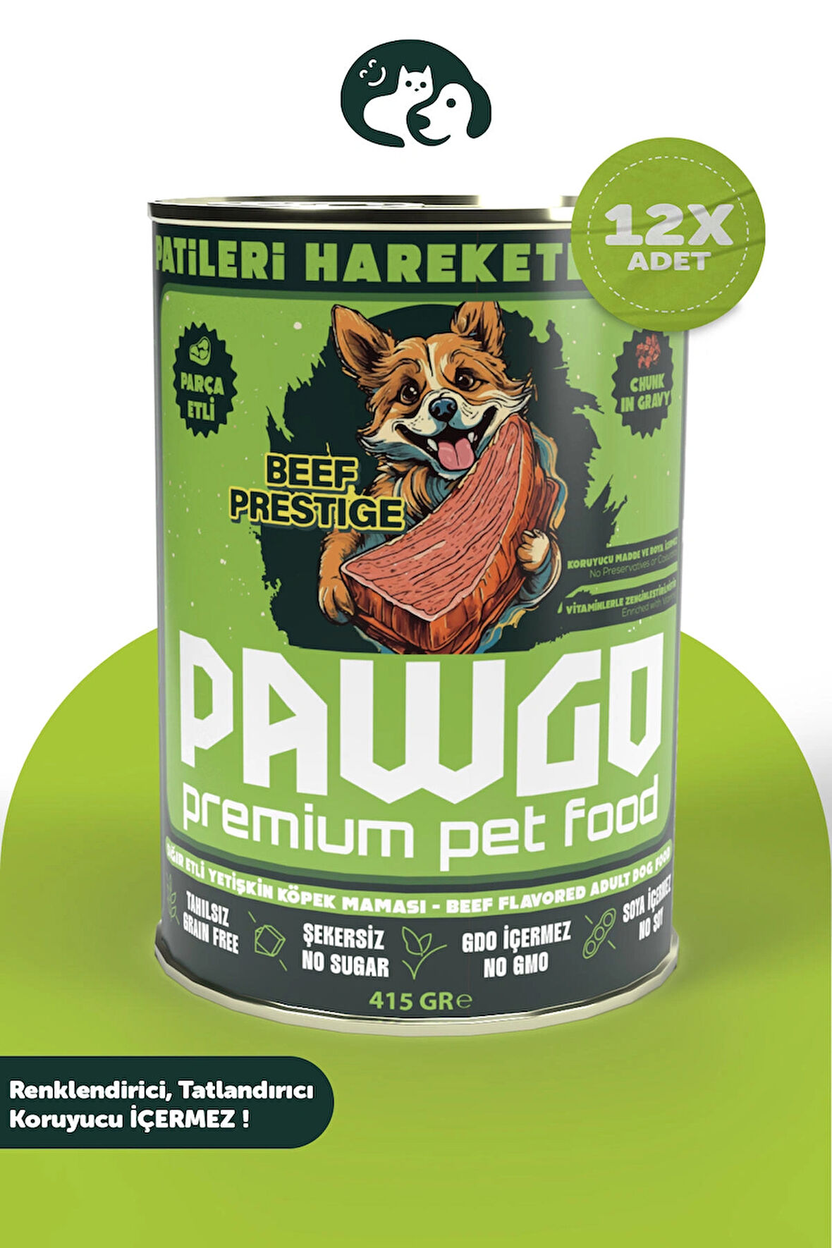 PAWGO Beef Prestige | Sığır Etli | 415g X 12 | Parça Etli | Köpek Yaş Mama