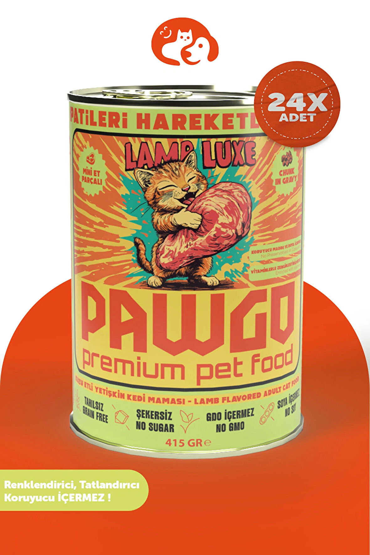 PAWGO Lamb Luxe | Kuzu Etli | 415g X 24 | Mini Parça Etli | Kedi Yaş Mama