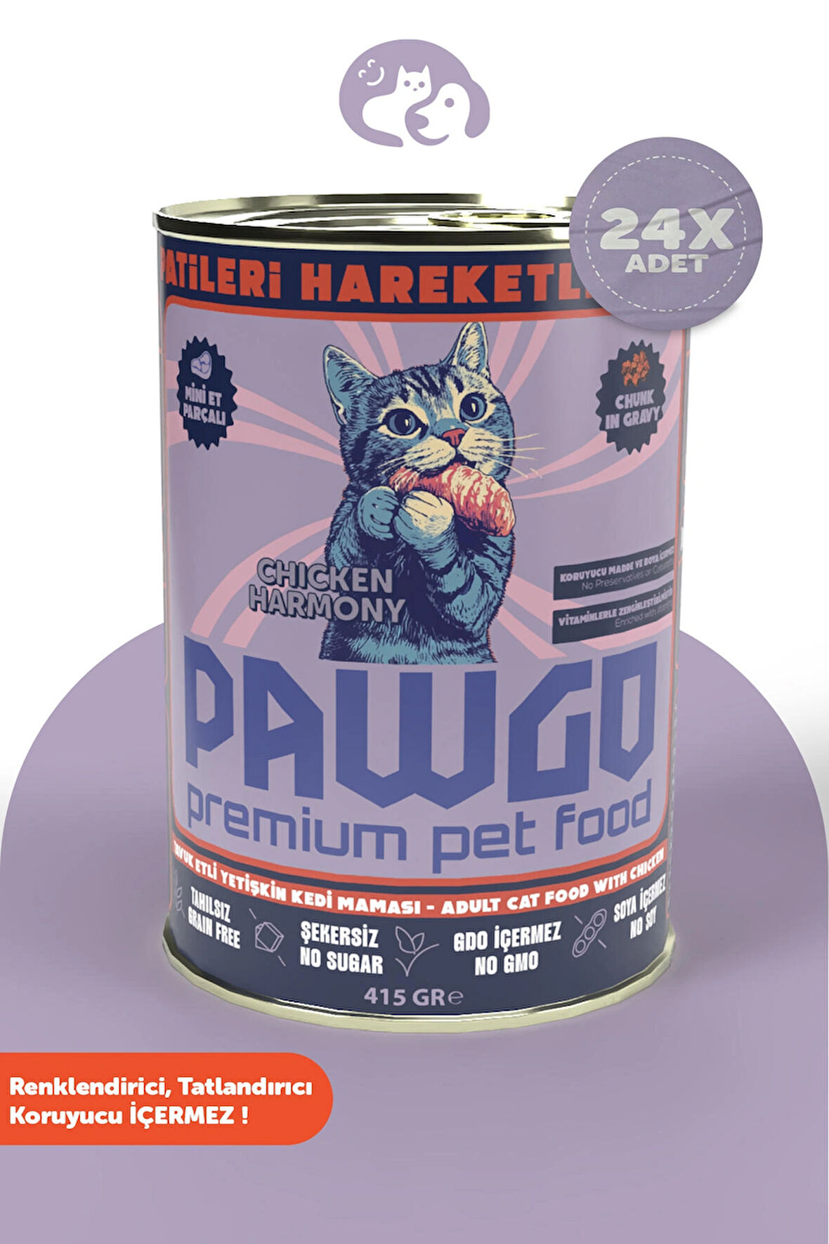 PAWGO Chicken Harmony | Tavuklu | 415g X 24 Mini Parça Etli | Kedi Yaş Mama