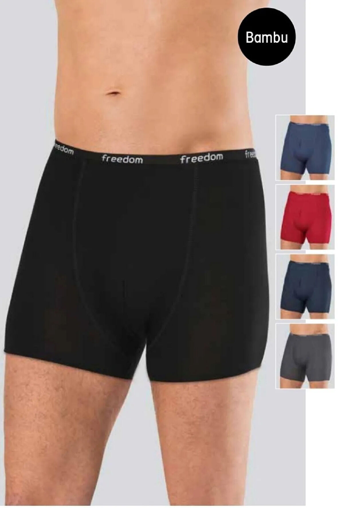 5 Adet Düz Renk Likralı Bambu Erkek Boxer %96 Bambu %4 Likra