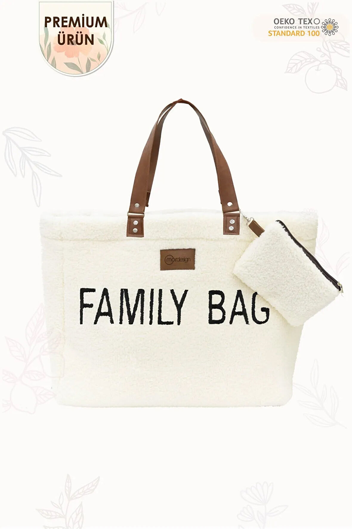 Family Bag, Anne Bebek Bakım Çantası, Cüzdan Hediyeli, XL Büyük Boy, Kadın Çantası, Morteddy Serisi