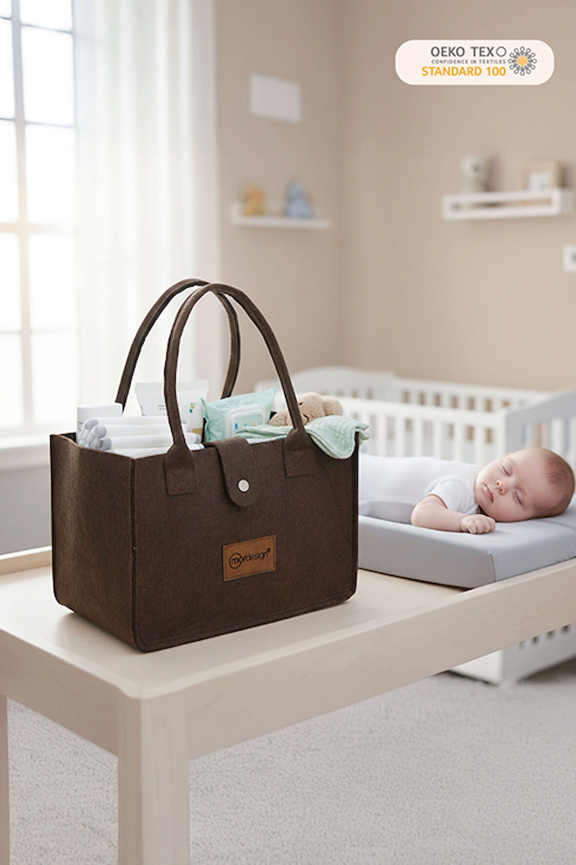 mordesign Taşınabilir Keçe Çanta | Yenidoğan Alt Açma, Kadın Çantası, Ev & Seyahat Düzenleyici Organizer