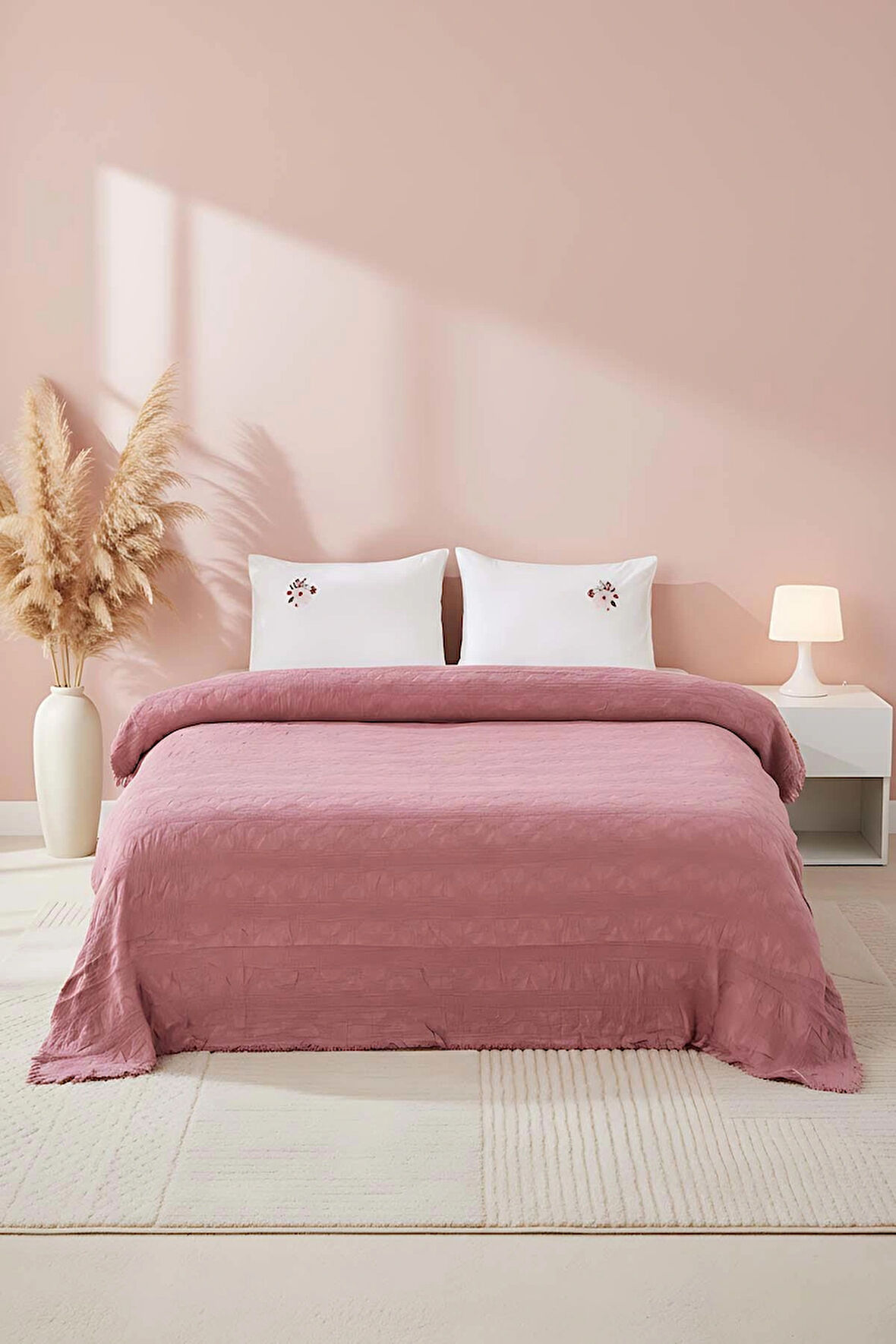 Felix Rose Nakışlı Çift Kişilik Pike Takımı 4 Parça Uyku & Çeyiz Seti